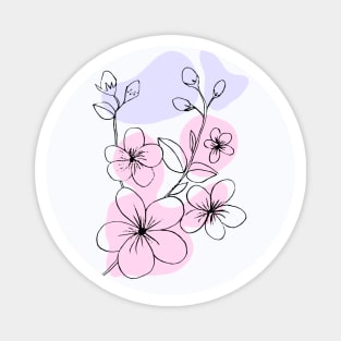 One Line Art Cherry Blossom Flowers Magnet